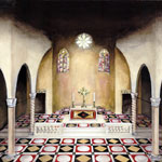MEDIOEVAL CHURCH Study of set design for theatre. Inside of italian medioeval church.