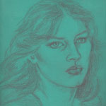 SELFPORTRAIT AT THE AGE OF 18 drawing by pencil on blue thin cardboard.